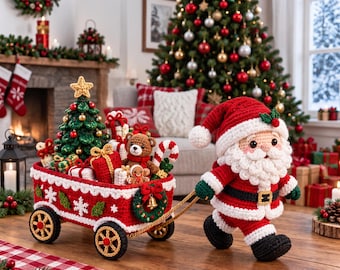Santa's Christmas Wagon Amigurumi Crochet Pattern (Digital PDF)
