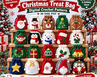 20 Christmas Treat Bag Crochet Pattern Collection (PDF)