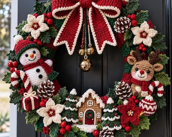 Large Christmas Crochet Wreath Pattern PDF, Amigurumi Door Decor (Digital Download)