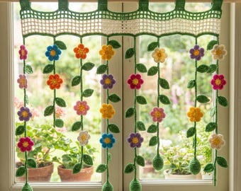 Crochet Flower Curtain Pattern, Floral Vine Window Decor (PDF Download)