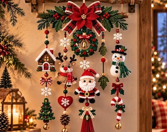 Christmas Crochet Wall Hanging Pattern, Santa Snowman Reindeer Ornament (Digital PDF)