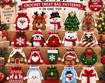 20 Christmas Crochet Treat Bag Patterns Bundle (Digital PDF Download)