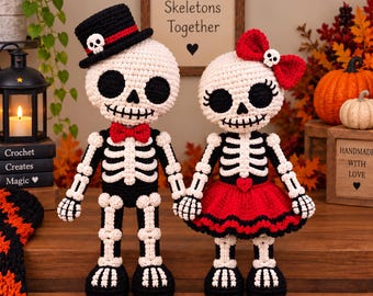 Skeleton Couple Crochet Pattern, Halloween Amigurumi Dolls (Digital Download)