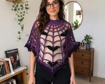 Spiderweb Bat Cape Crochet Pattern, Gothic Halloween Poncho PDF