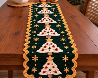 Evergreen Christmas Tree Crochet Table Runner Pattern (PDF Download)