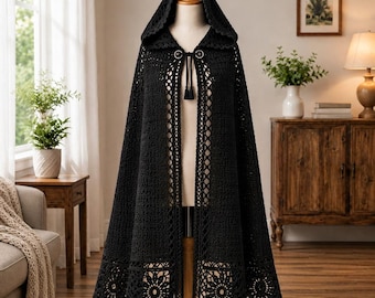 Gothic Hooded Cape Crochet Pattern, Sunburst Lace Cloak PDF (Digital Pattern)