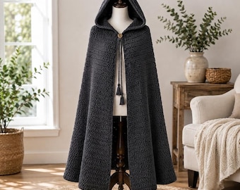 Hooded Crochet Cloak Pattern, Medieval Fantasy Costume, Halloween PDF Download