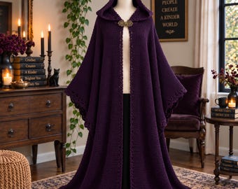 Deep Plum Crochet Cloak Pattern, Gothic Witch Cape, Scalloped Hem (PDF)