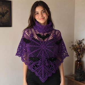Spiderweb Crochet Capelet Pattern, Gothic Bat Lace Cowl, Halloween PDF (Digital Download)