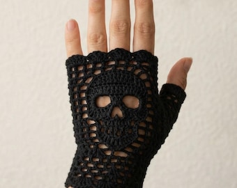 Gothic Skull Lace Fingerless Gloves Crochet Pattern (Digital PDF)
