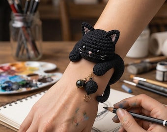Black Cat Amigurumi Wrist Bracelet Crochet Pattern (PDF)