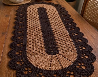 Oval Crochet Table Runner Pattern, Two Tone Lace, Farmhouse Decor (PDF Download)