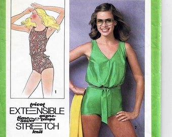 Simplicity 8462 Misses Swimsuit Pattern Size 8 10 12, Vintage 70s Stretch Knit Pattern