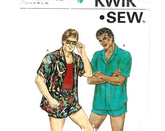 Kwik Sew 1432 Men's Shorts, Swim Trunks and Shirt Beach Wear Pattern, S M L XL, UNCUT, Vintage 1980s, by Kerstin Martensson