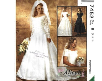 McCalls 7452 Alicyn Exclusives Wedding Dress, Bridal Gown, or Bridesmaid / Prom Formal Gown Pattern Size 8 10 12, Full Skirt, Partially Cut