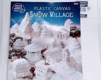 Plastic Canvas Snow Village Kit - white yarn canvas needle bell & instruction book American School of Needlework - Kooler Design