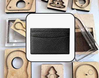 Three Pocket Curved Opening Leather Card Sleeve Die Template, Black Grain Leather Cardholder Die for DIY Leather Handcraft
