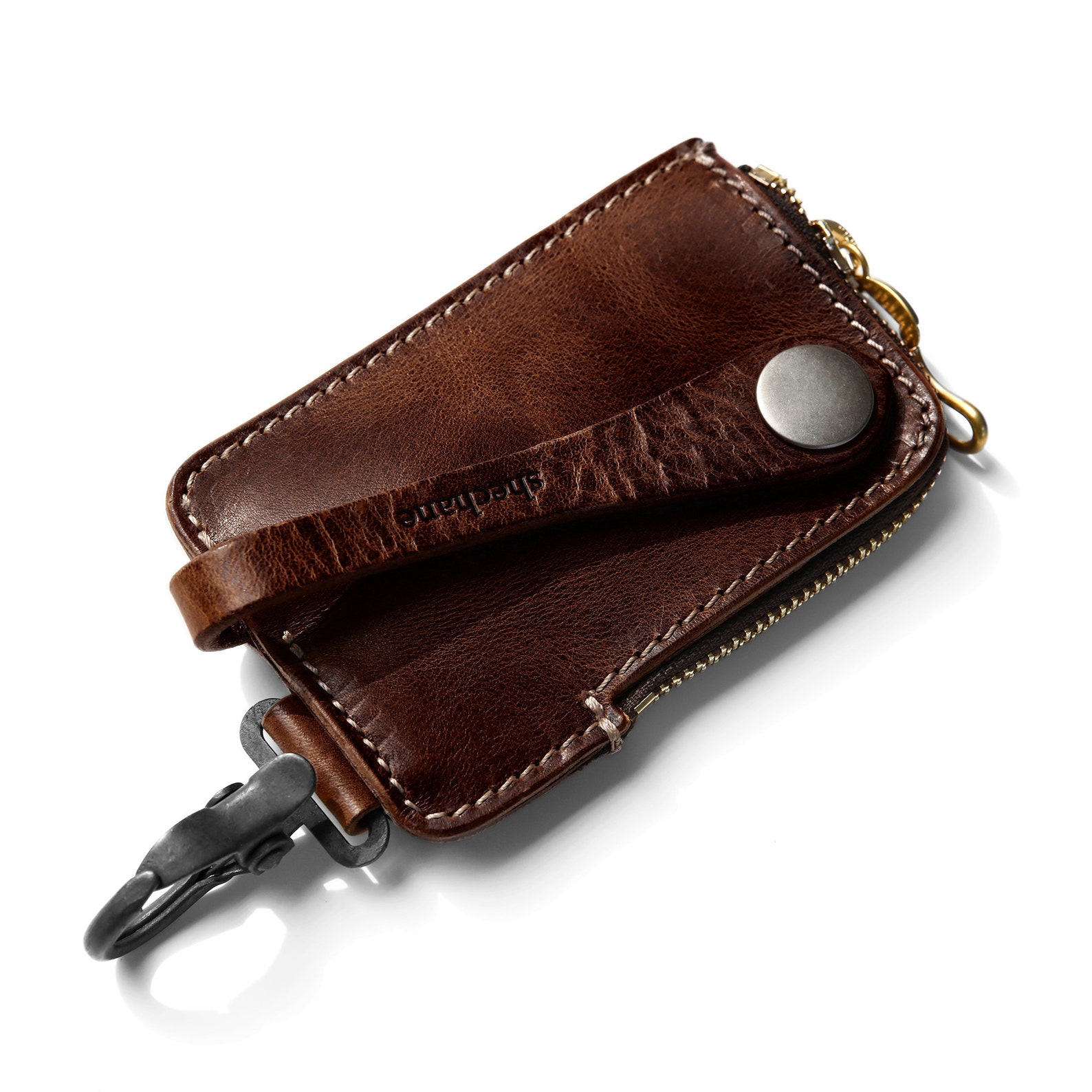 Leather Key Holder With Pull Strap Key Chain Key Pouch Etsy