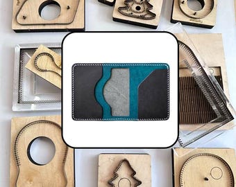 Curved Center Window Card Holder Leather Die Cut Mold, Dual Side Pocket Minimal Card Sleeve Template, Leather DIY Craft Cutting Tool