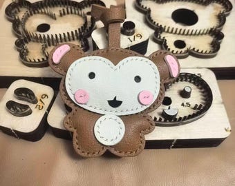 Monkey Keychain Leather Cutting Die, Cute Chibi Ape Charm Steel Rule Die, Leathercraft Template Sizzix Cricut