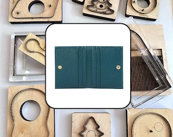 Bifold Snap Closure Leather Card Case Die Template, Teal Embossed Leather Mini Wallet Die for DIY Leather Craft