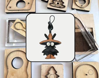 Leather Cutting Die, Soot Sprite Wizard Hat Keychain Mold, DIY Two Tone Black Tan Pebble Leather Spirited Away Bird Bag Charm Template