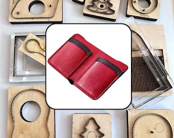 Leather Cutting Die, Two Contrast Strap Bifold Card Holder Steel Rule Die, Wooden Punch Mold for DIY Two-Tone Slim Leather Card Wallet Craft