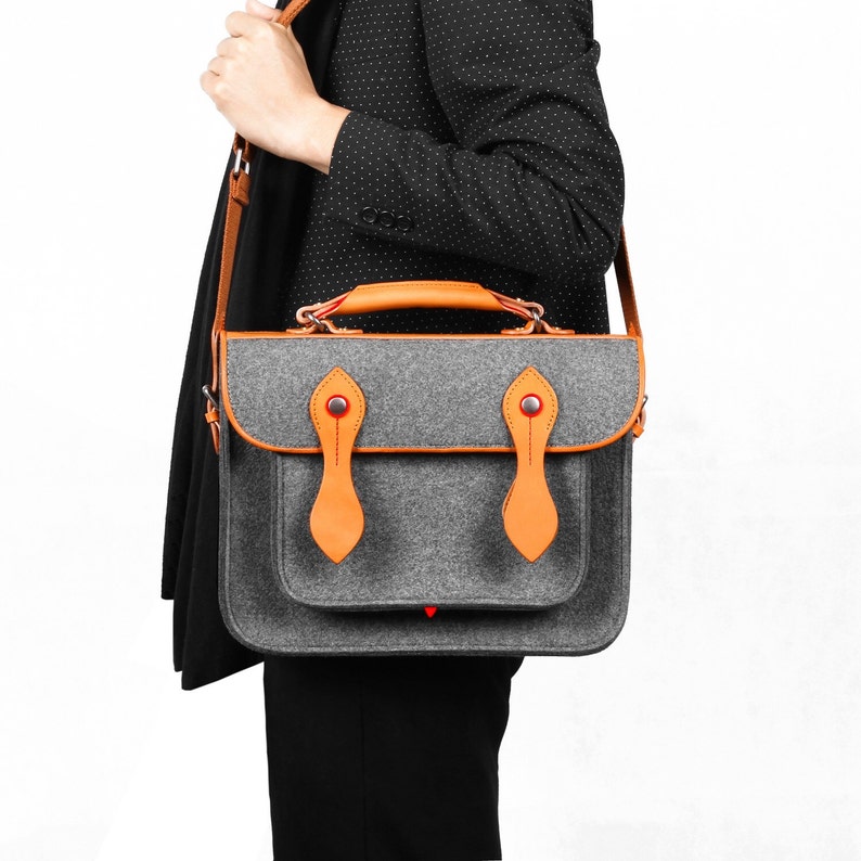 Tophome Shoulder Bag Backpack MacBook Satchel Briefcase with Genuine Leather Handle Laptop Bag for MacBook Pro15 16Retina Handbag 16inch-Gray
