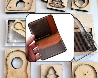 Multi-Tone Geometric Color Block Slim Card Sleeve Mold, DIY Two-Tone Crazy Horse Leather Front Pocket Minimal Card Holder Template