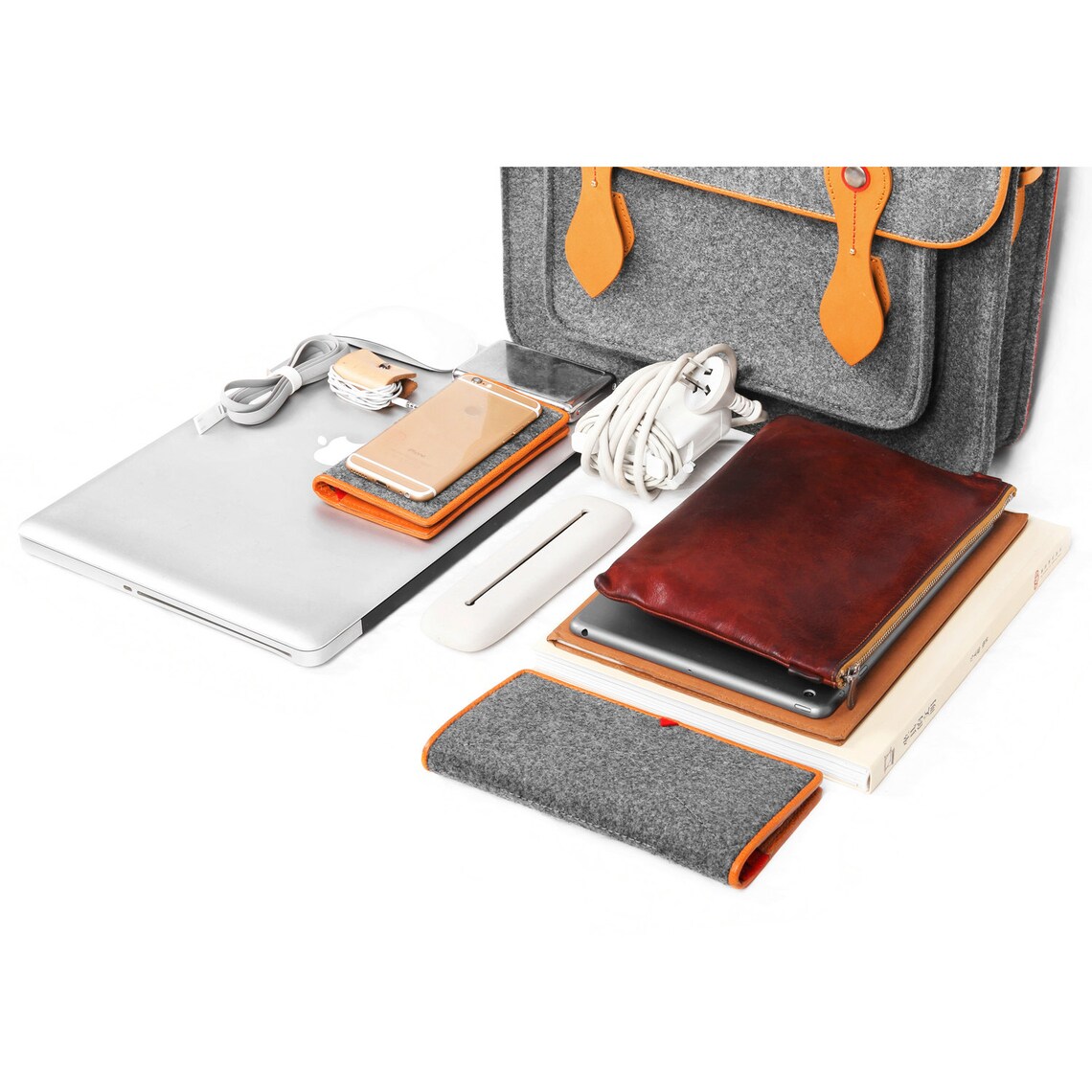 College Laptop Bag Wool Felt with Genuine Leather Handle Etsy