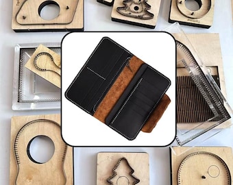 Two-Tone Zip Coin Multi Card Long Clutch Steel Rule Die, Wooden Punch Mold for DIY Black Crazy Horse Leather Long Wallet Craft