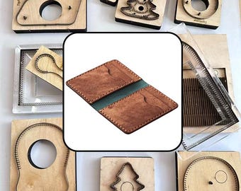Two-Tone Contrast Lined Dual Pocket Bifold Card Holder Steel Rule Die, Wooden Punch Mold for DIY Slim Crazy Horse Leather Wallet Craft