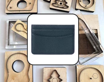 Two Slots Curved Opening Leather Card Sleeve Die Template, Navy Grain Leather Cardholder Die for DIY Leather Craft