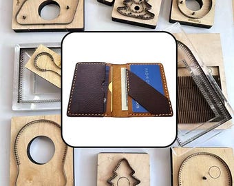 Diagonal Flap Bifold Card Wallet Leather Die Cut Mold, Dual Side Pocket Foldable Cardholder Template, Minimalist Leather DIY Craft Supply