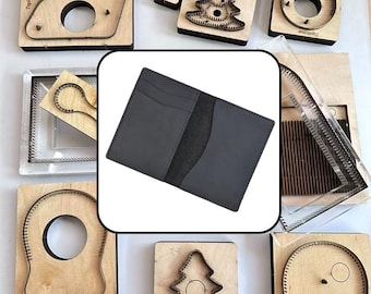 2 Slot Asymmetric Curve Bifold Minimal Wallet Mold, DIY Dark Crazy Horse Leather Slim Front Pocket Cash Card Holder Template