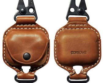 AirPods 3 lederen band beschermhoes voor AirPods 3e hoofdtelefoonhoes, met fijne metalen karabijnhaak/oordopjes accessoires - geelbruin