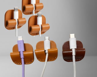 Leather Cable Holder Adhesive Cord Organizer Wall Mount USB Charger Cord Keeper for iPhone Type C Micro USB Cable Management Desk Accessory