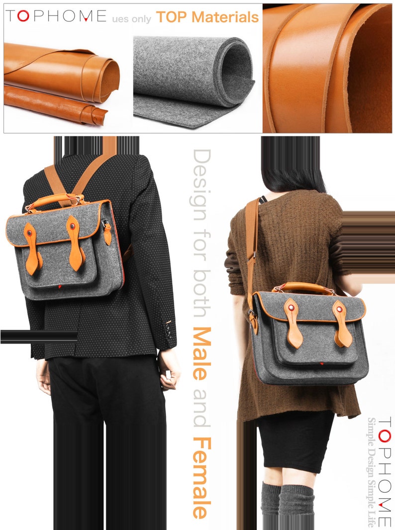Tophome Shoulder Bag Backpack MacBook Satchel Briefcase with Genuine Leather Handle Laptop Bag for MacBook Pro15 16Retina Handbag image 5