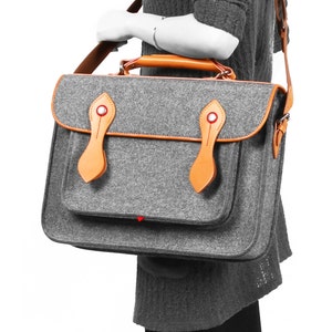 Cartable en cuir besace en feutre de laine cartable cartable cartable de travail sac d'ordinateur portable pour Macbook Pro 15" 16" cadeau de Thanksgiving