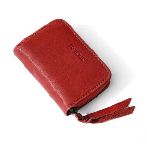 TopHome Zipper Card Wallet Echtes Leder Kreditkartenetui Protector Zipper Wallet Mit 8 Karten Leder Slots Vater Geschenke -Rot