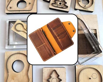 Multi Card Slot Zip Coin Snap Flap Long Wallet Steel Rule Die, Wooden Punch Mold for DIY Two-Tone Crazy Horse Leather Clutch Craft