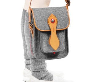 iPad mini Case, Camera Bag, Tablet Wool Felt iPad Mini Sleeve, iPad Bag with Genuine Leather, Shoulder Bag, Birthday Gift, Thanksgiving Gift