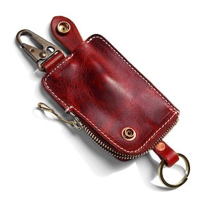 Porte-clés en cuir avec poignée de sangle clé chaîne clé pochette main main porte-clés Unisex Cuir Porte-clé sac-rouge Thanksgiving Cadeau