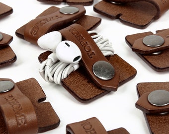 Organizador de auriculares, soporte para cables de auriculares, organizador de cables USB, organizador de auriculares, cuero italiano, cuero genuino, enrollador de cuero grueso