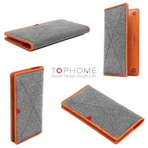 Regalo de Acción de Gracias, funda de fieltro de lana para iPhone 8/6/6s/7, funda para iPod con bolsillo para tarjetas, cartera de cuero genuino para iPhone