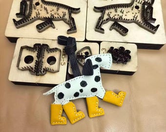 Dalmatian Dog Leather Die Set, Spotted Puppy With Yellow Boots Bag Charm Cutting Mold For Sizzix & Cricut Maker 4