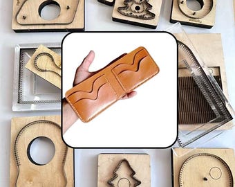 Symmetric Dual Wave 2 Slot Bifold Card Wallet Mold, DIY Natural Veg Tan Leather Minimal Front Pocket Cash Card Holder Template