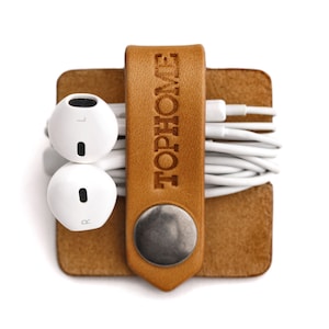 Leather USB Cable Organizer Cable Wrap Earbud Holder Cord Organizer Phone Cable Organizer Handmade Italian Genuine Leather