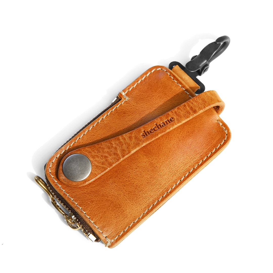 Leather Key Holder With Pull Strap Key Chain Key Pouch Etsy