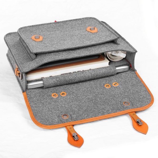 Briefcase Macbook Satchel Wool Felt Backpack Shoulder Bag Messenger Bag Laptop Bag with Genuine Leather Handle for Macbook Pro 15"16" Retina